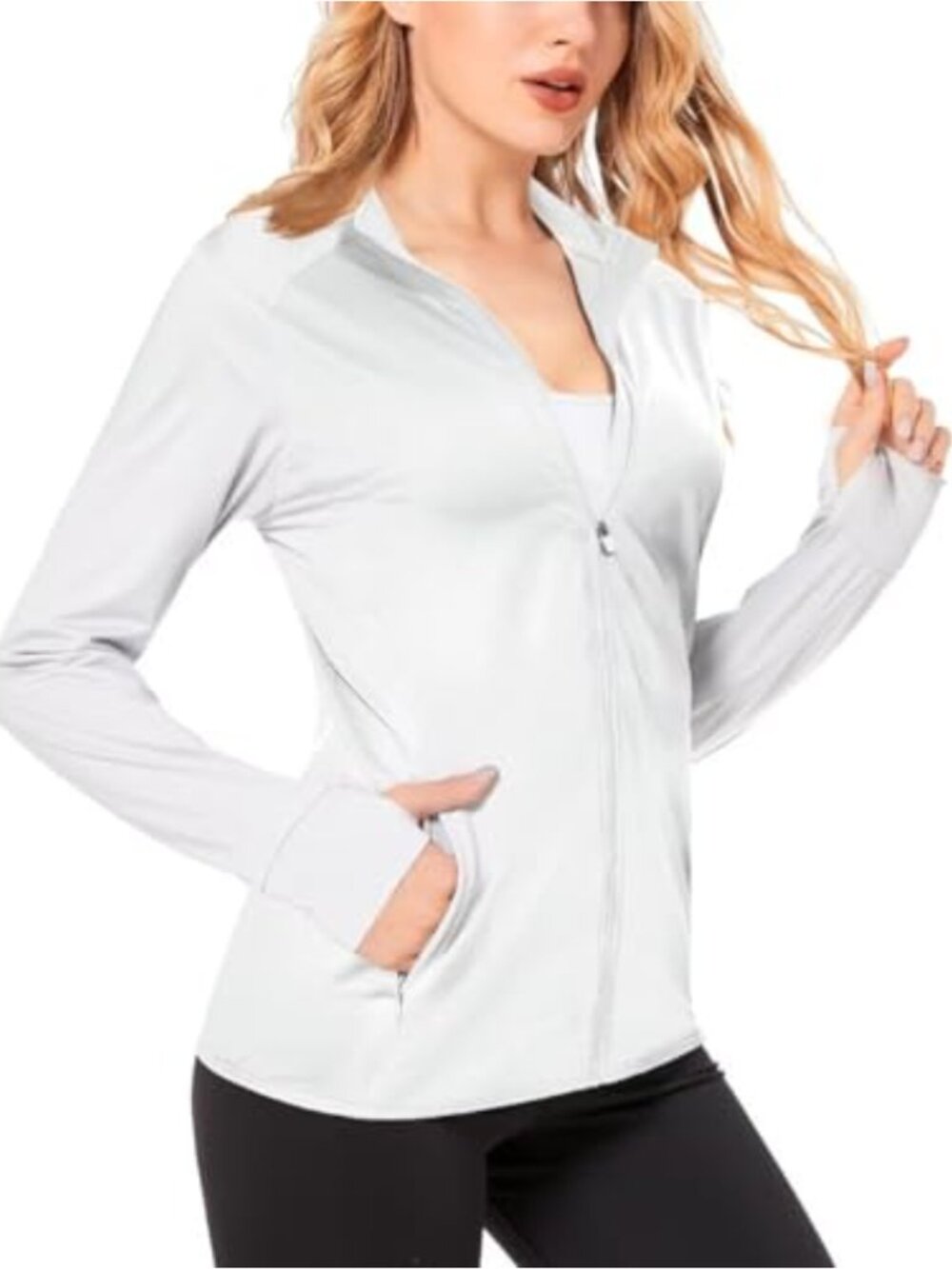 UPF 50+ Lightweight Long Sleeve Zip Up Athletic Running Jacket with Thumbholes